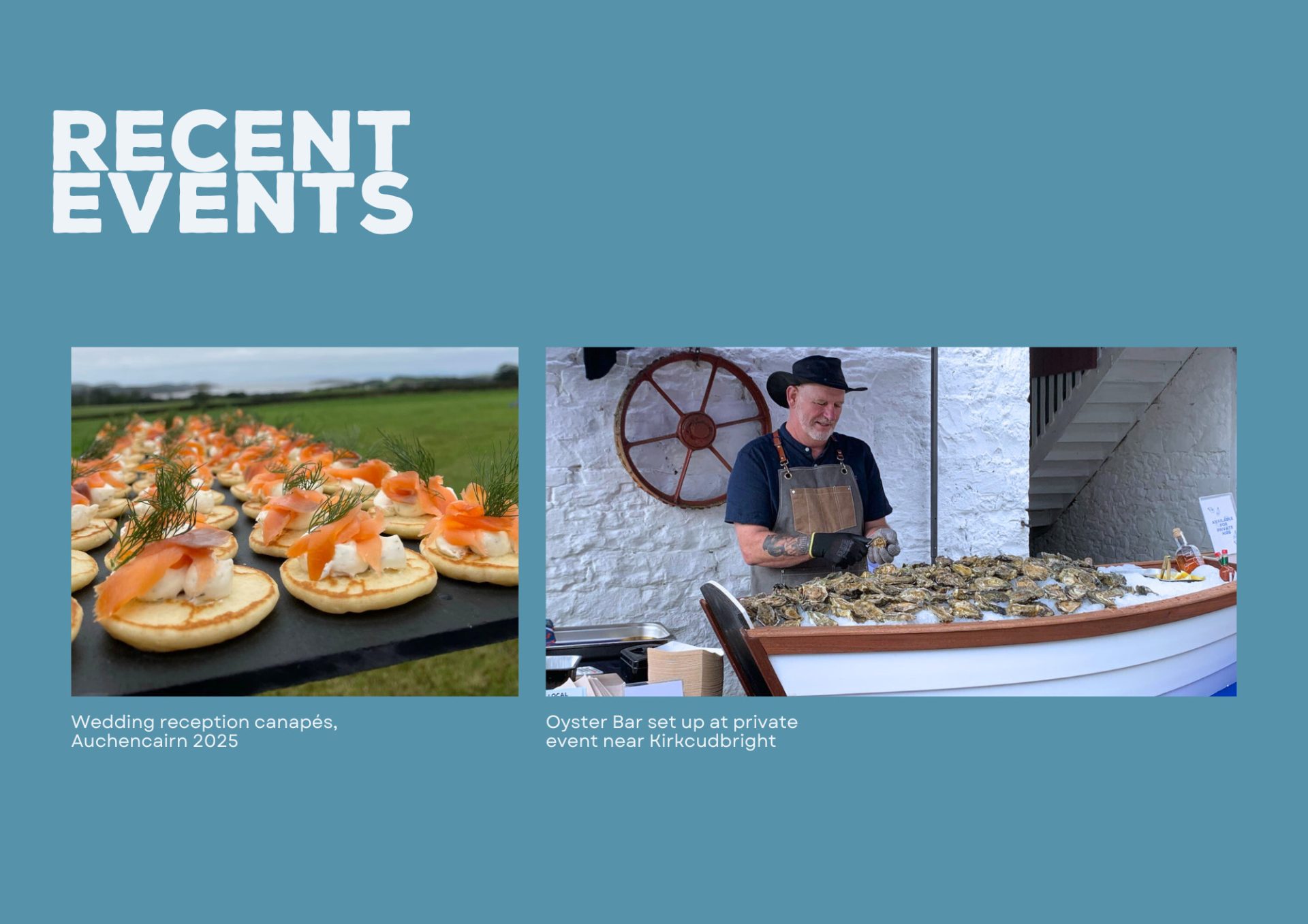 Recent events, Wedding reception canapes and Oyster bar set up at private event.